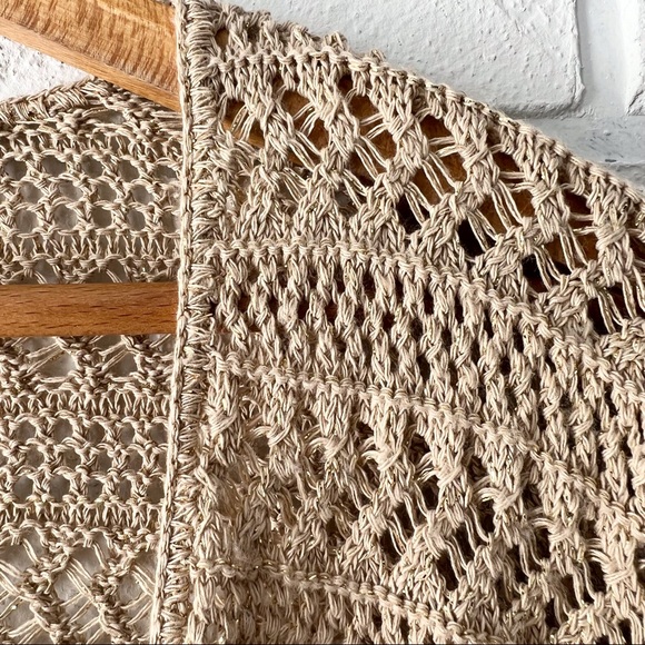 SOLD Vintage beige metallic gold crochet tie front bell sleeve sweater 12 - Picture 7 of 12